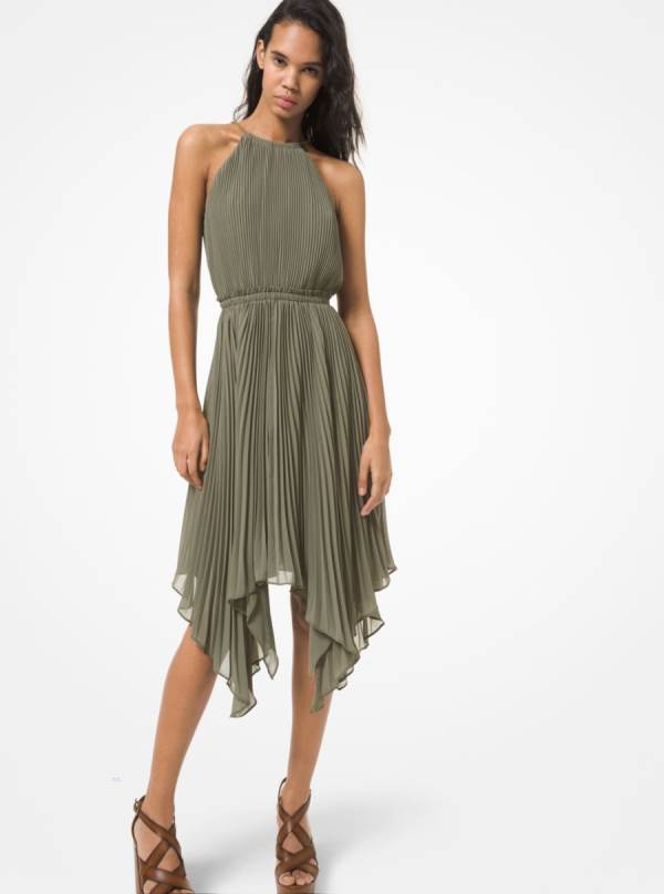 Damske Saty Michael Kors Pleated Georgette Halter Olivovo Zelená - Oblecenie Michael Kors Nejlevnejsi | ZMJDQ-6103